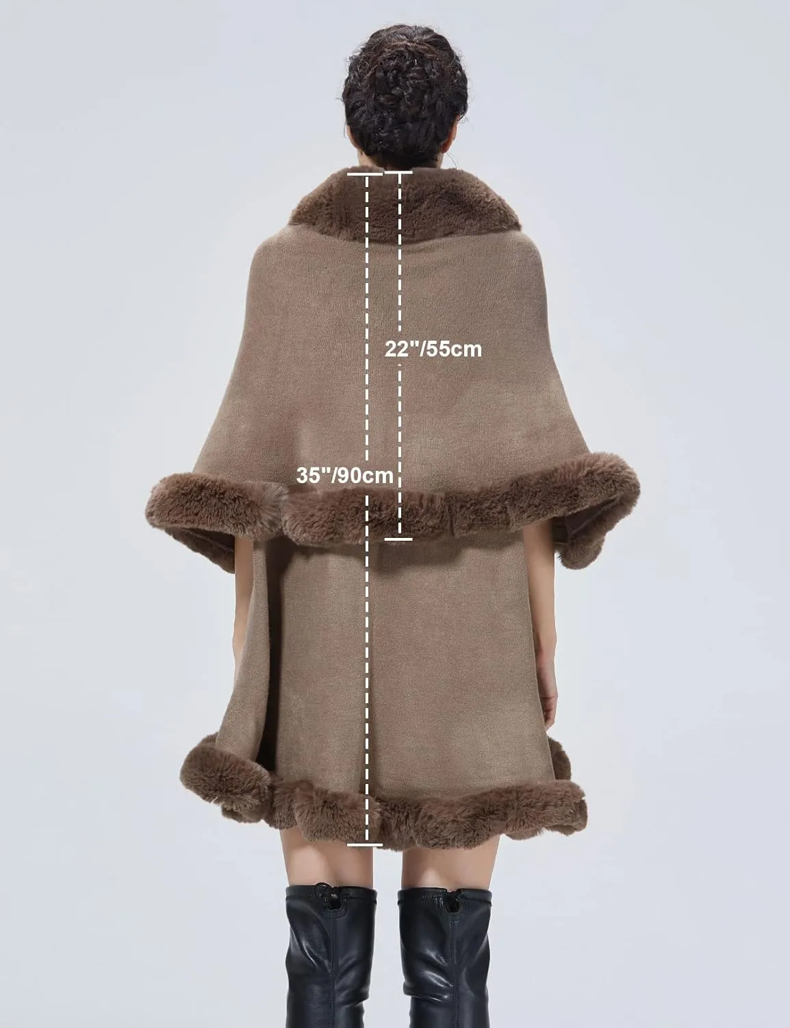 Winter Poncho Shawl Wrap Women Cape Faux Fur Trim Coat Sleeveless Cardigan Dressy Cloak