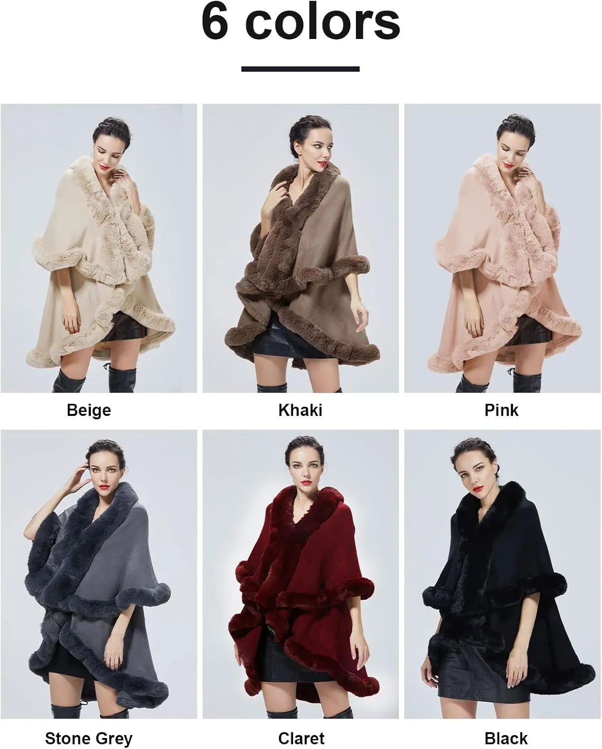Winter Poncho Shawl Wrap Women Cape Faux Fur Trim Coat Sleeveless Cardigan Dressy Cloak