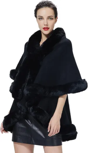 Winter Poncho Shawl Wrap Women Cape Faux Fur Trim Coat Sleeveless Cardigan Dressy Cloak