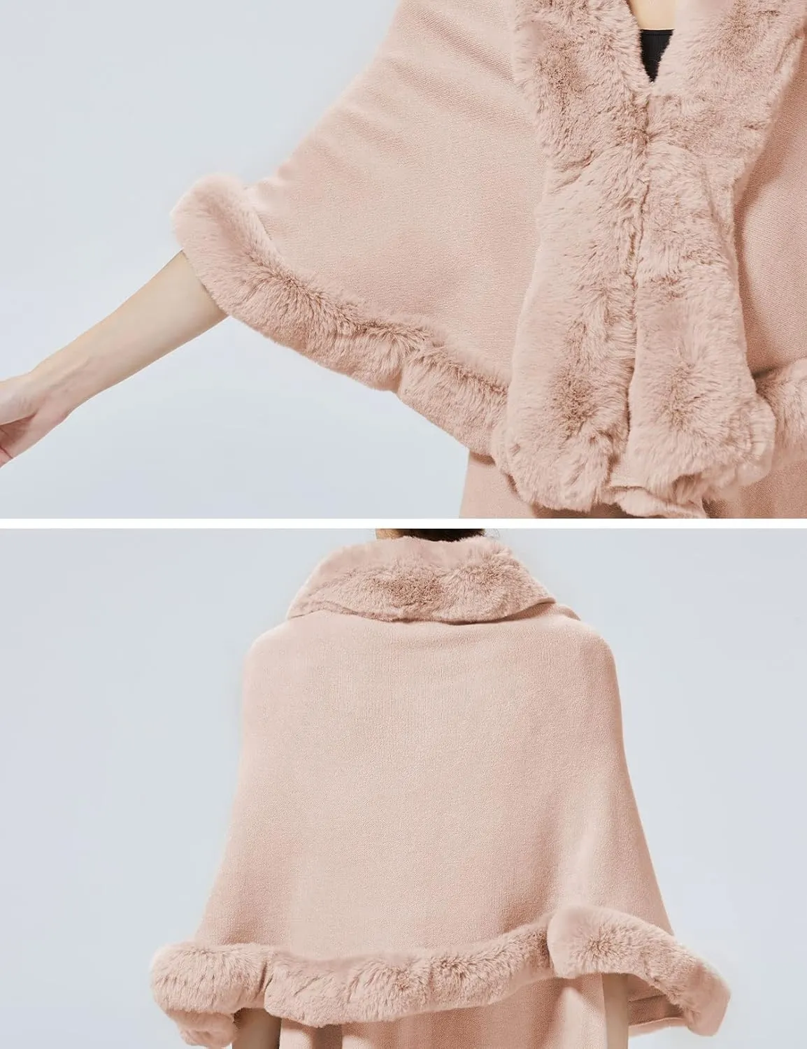 Winter Poncho Shawl Wrap Women Cape Faux Fur Trim Coat Sleeveless Cardigan Dressy Cloak