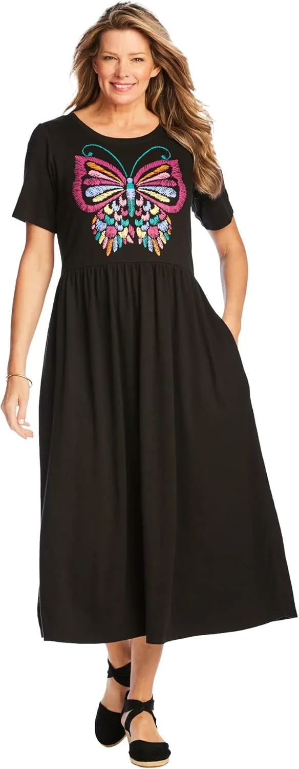 Woman Within Plus Size Short-Sleeve Scoopneck Empire Waist Dress