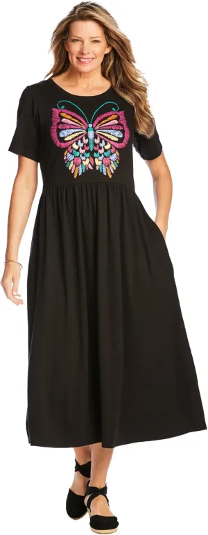 Woman Within Plus Size Short-Sleeve Scoopneck Empire Waist Dress