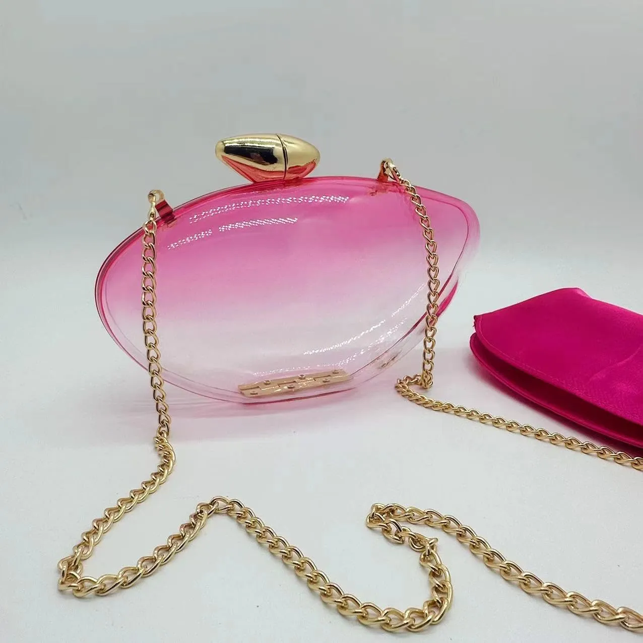 Women Acrylic Evening Clutch Purse Unique Clear Handbag with Detachable Chain for Wedding Party Prom, Blue
