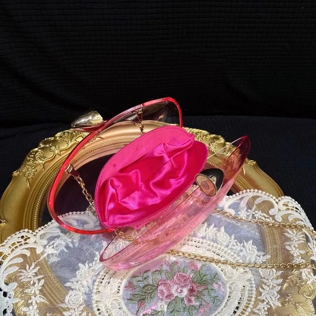 Women Acrylic Evening Clutch Purse Unique Clear Handbag with Detachable Chain for Wedding Party Prom, Blue
