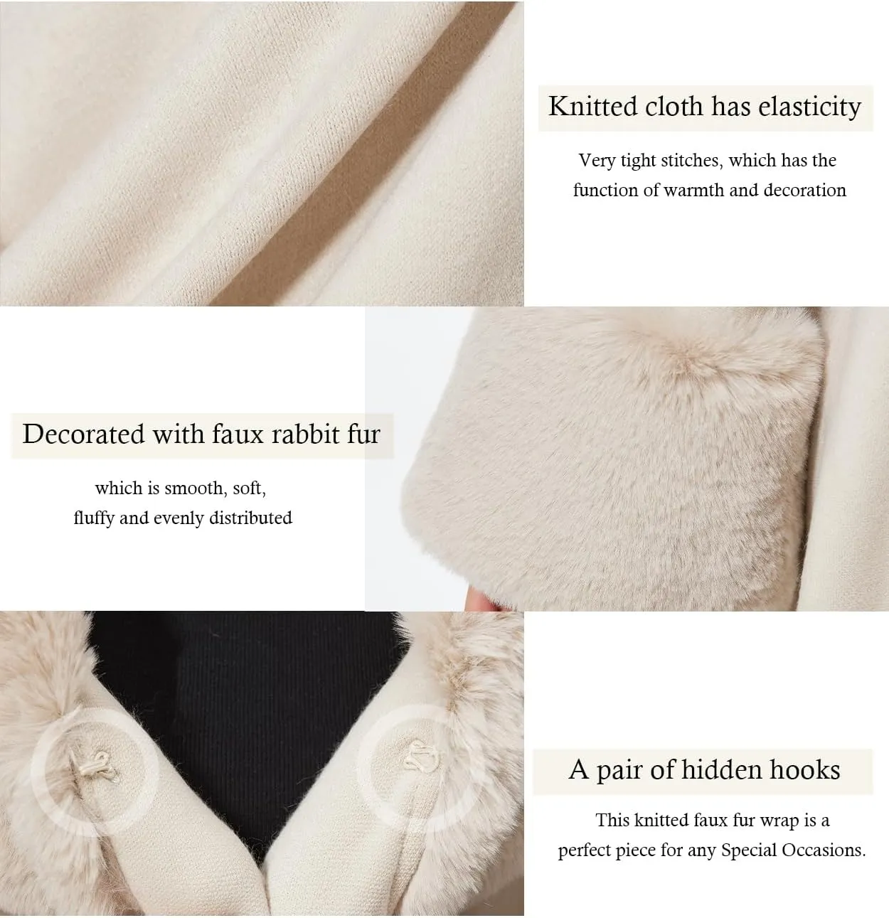 Women Cape Poncho with Fur Trim Winter Faux Fur Shawl Wrap Coat Sleeveless Cardigan Cloak