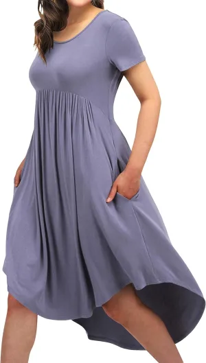 Women Casual Loose Comfy Flowy T-Shirt Dress with Pockets