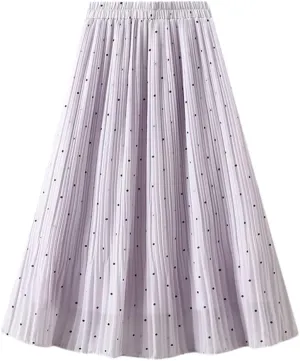 Women Chiffon Midi Long Pleated Skirt High Waist Black White Polka Dot A-Line Skirt