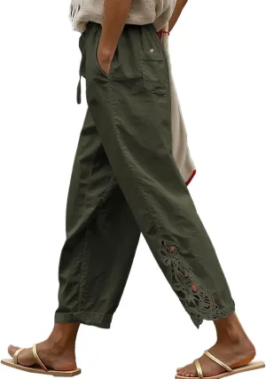 Women Fashion 2025 Casual Lightweight Drawstring Elastic Waist Pants with Pockets