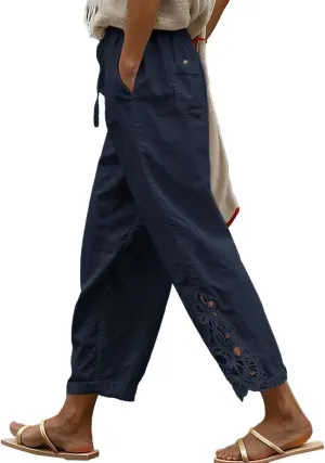 Women Fashion 2025 Casual Lightweight Drawstring Elastic Waist Pants with Pockets