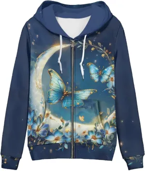 Women Full Zip Up Hoodie Comfy Loose Long Sleeve Sweatshirt Casual Jacket with Pockets Size XS-5XL