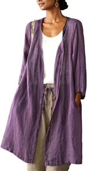 Women Linen Artistic Cardigan 2025 Casual Plus Size Jacket with Pockets Chinese Style Midi Long Trench Coats Outwears