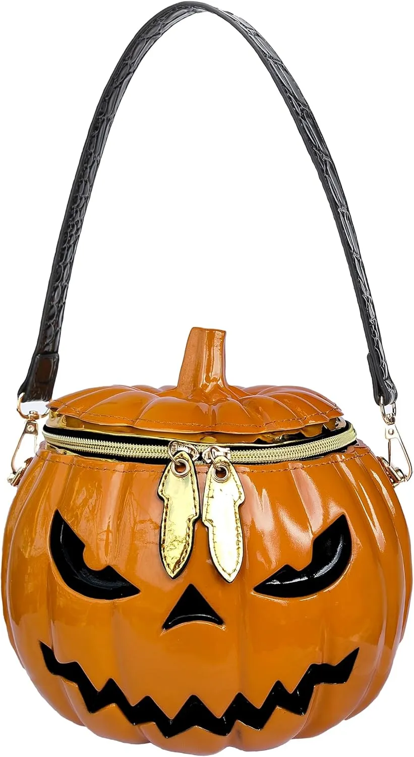 Women Pumpkin Shaped Crossbody Shoulder Bag Unique Weird PVC Handbag Novelty Halloween Pumpkin Purse
