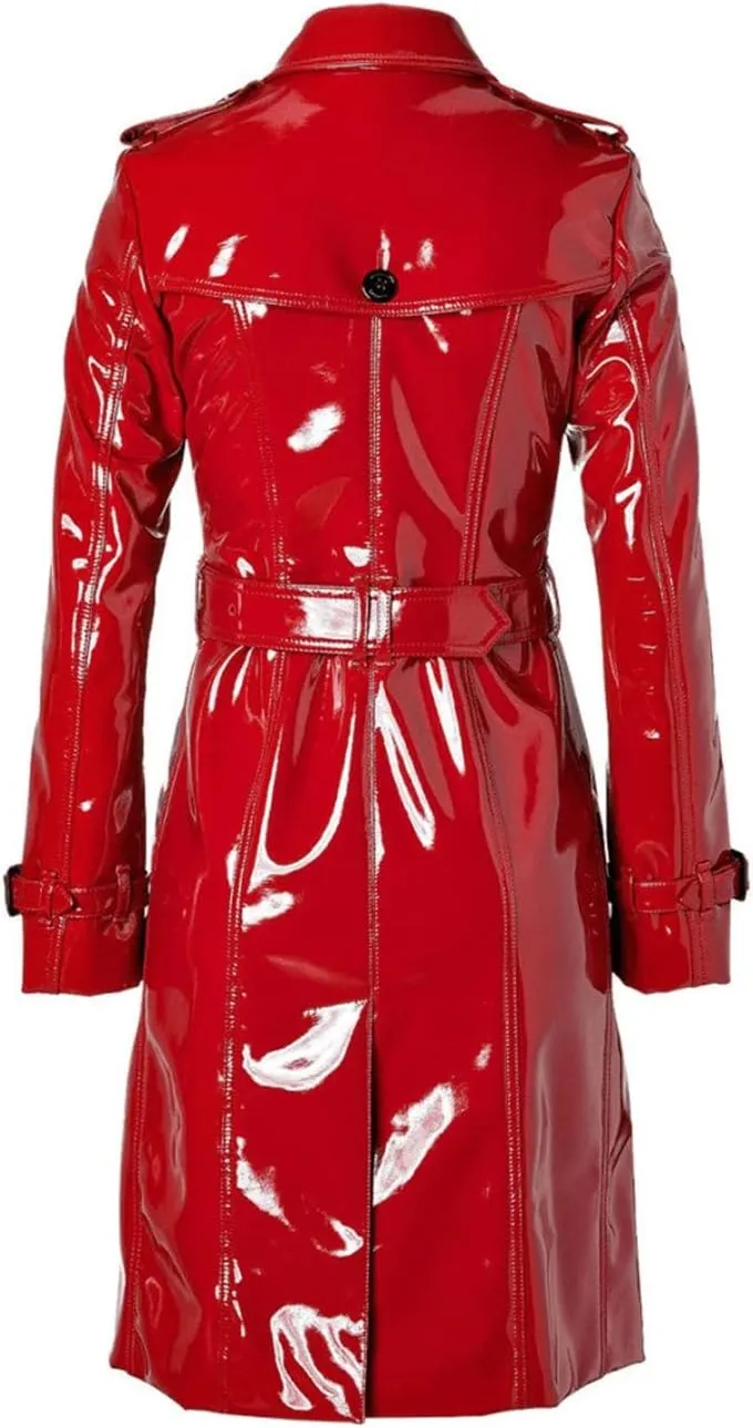 Women PVC Leather Shiny Light Weighted Raincoat Stylish Trench Coat