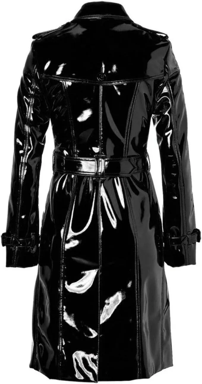 Women PVC Leather Shiny Light Weighted Raincoat Stylish Trench Coat