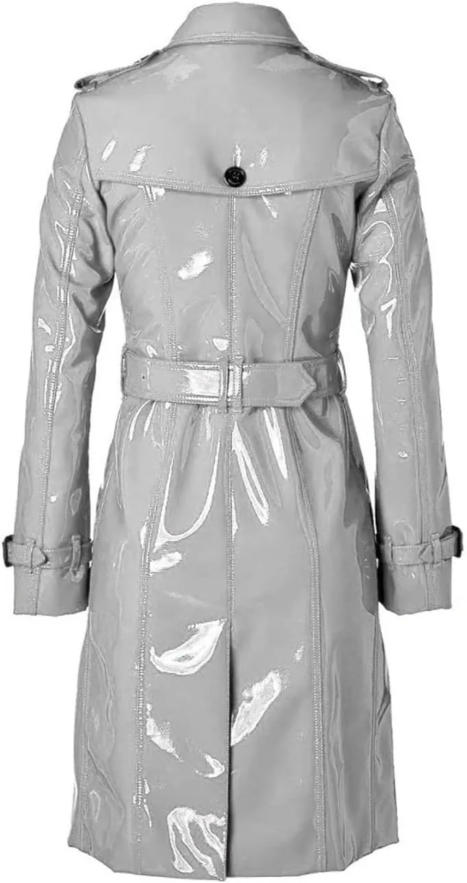 Women PVC Leather Shiny Light Weighted Raincoat Stylish Trench Coat