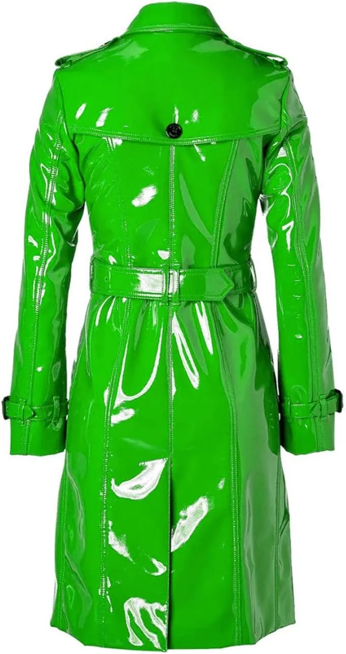 Women PVC Leather Shiny Light Weighted Raincoat Stylish Trench Coat