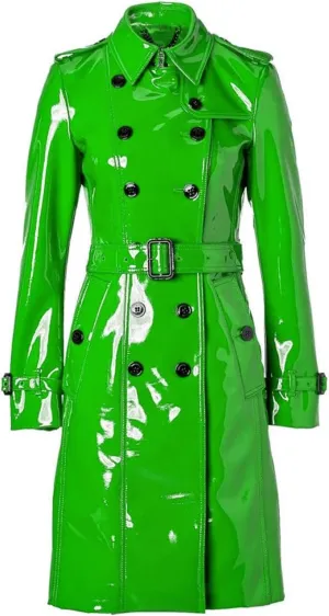 Women PVC Leather Shiny Light Weighted Raincoat Stylish Trench Coat