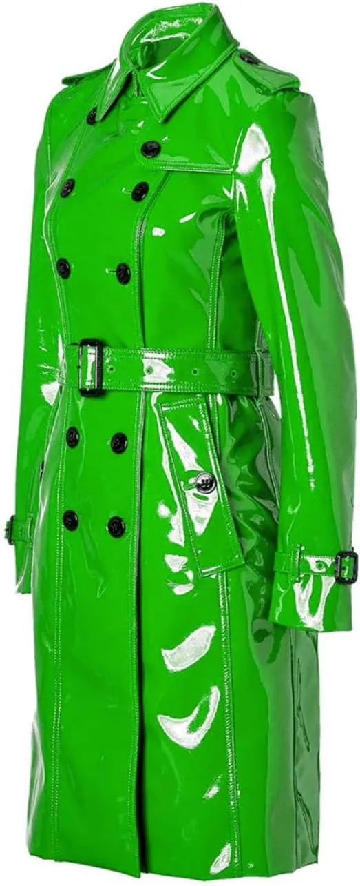Women PVC Leather Shiny Light Weighted Raincoat Stylish Trench Coat