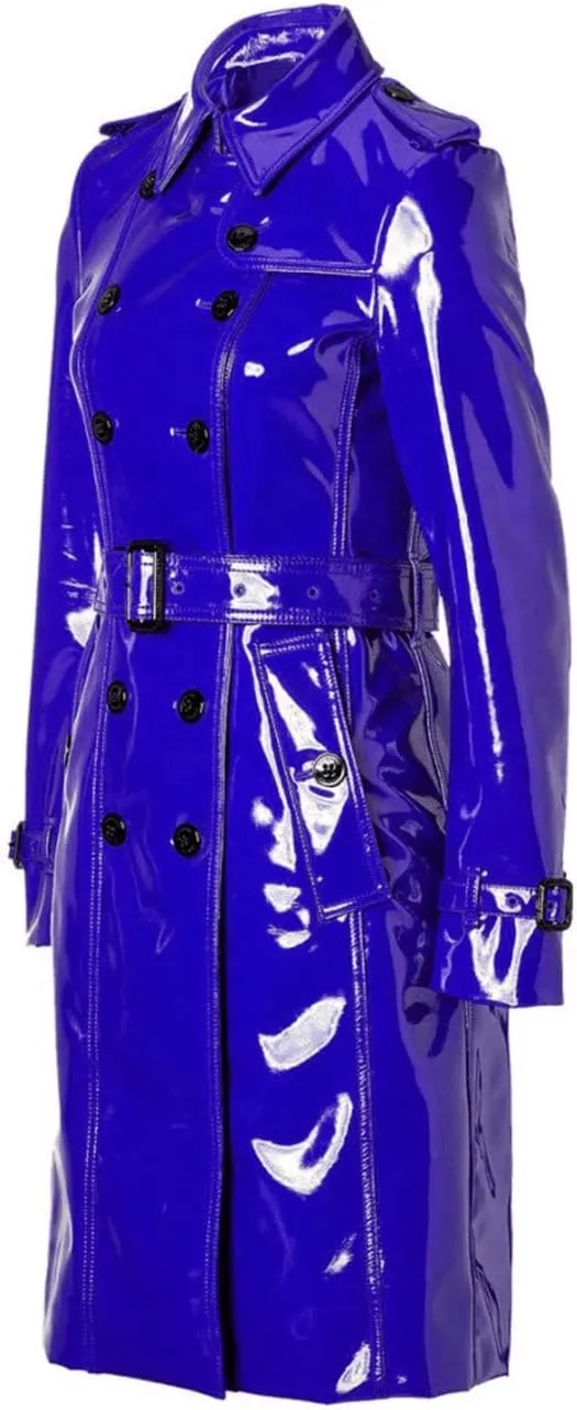 Women PVC Leather Shiny Light Weighted Raincoat Stylish Trench Coat