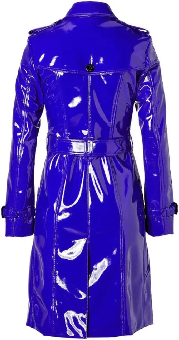 Women PVC Leather Shiny Light Weighted Raincoat Stylish Trench Coat