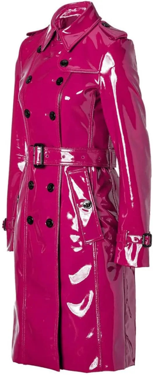 Women PVC Leather Shiny Light Weighted Raincoat Stylish Trench Coat