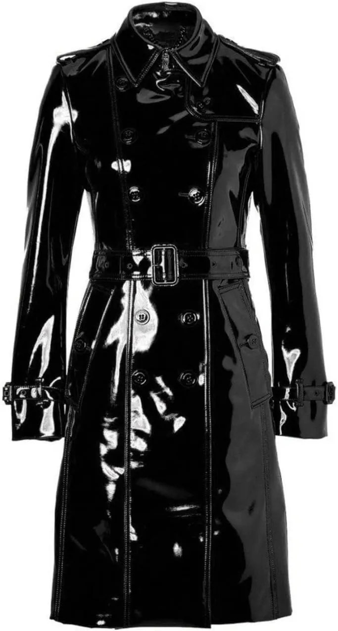 Women PVC Leather Shiny Light Weighted Raincoat Stylish Trench Coat