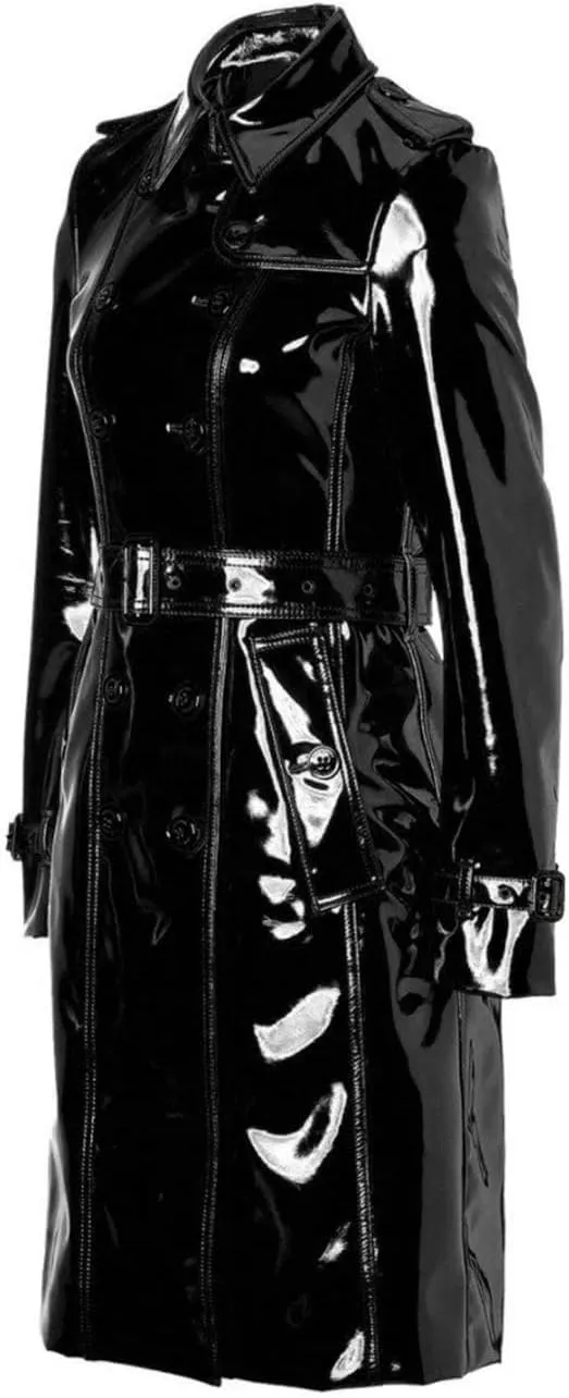 Women PVC Leather Shiny Light Weighted Raincoat Stylish Trench Coat