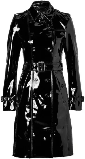 Women PVC Leather Shiny Light Weighted Raincoat Stylish Trench Coat