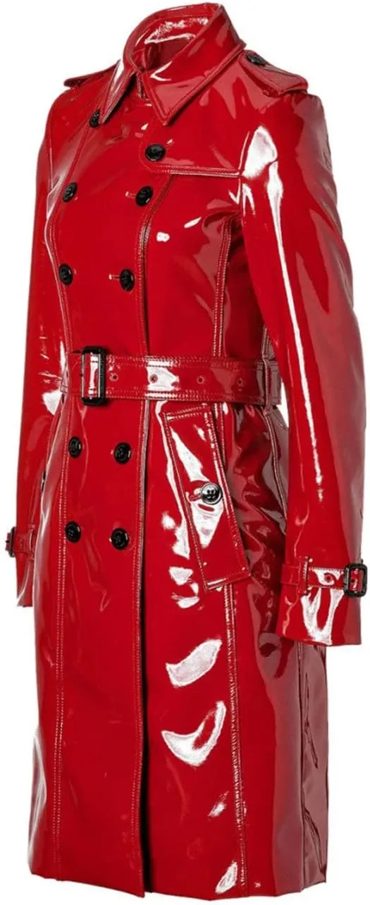Women PVC Leather Shiny Light Weighted Raincoat Stylish Trench Coat