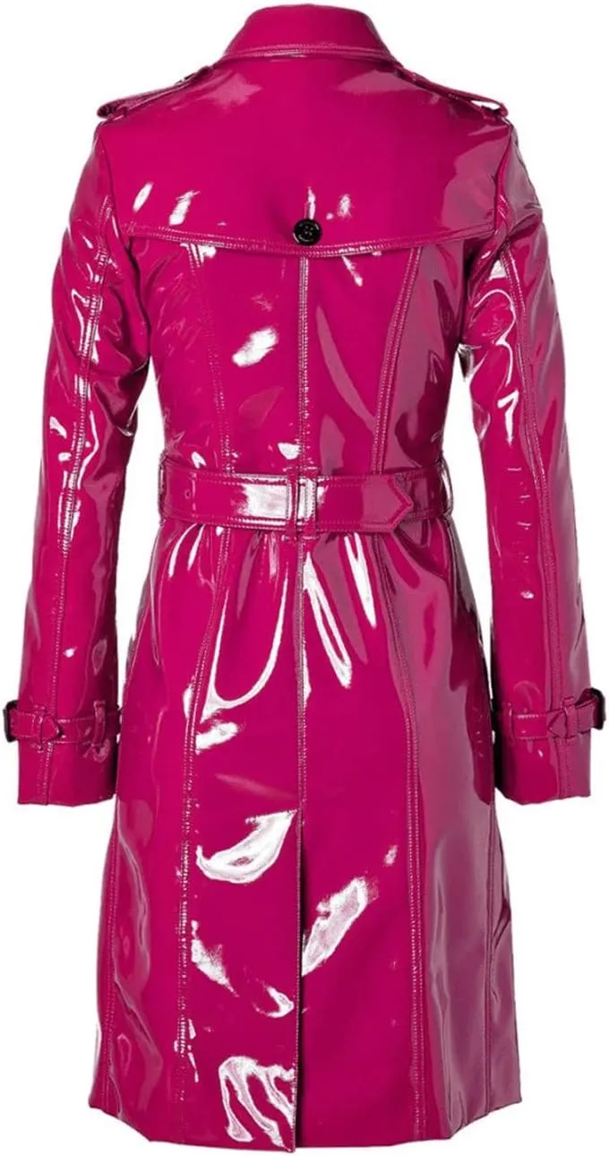 Women PVC Leather Shiny Light Weighted Raincoat Stylish Trench Coat