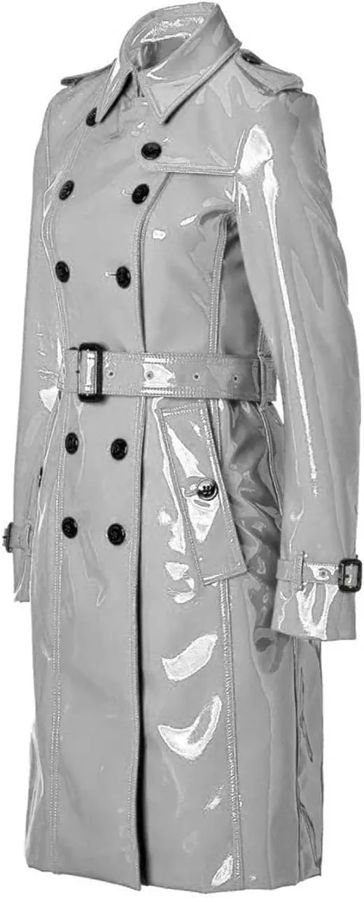 Women PVC Leather Shiny Light Weighted Raincoat Stylish Trench Coat