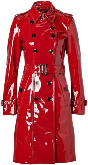 Women PVC Leather Shiny Light Weighted Raincoat Stylish Trench Coat