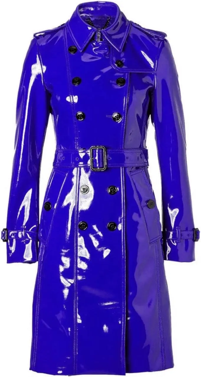 Women PVC Leather Shiny Light Weighted Raincoat Stylish Trench Coat