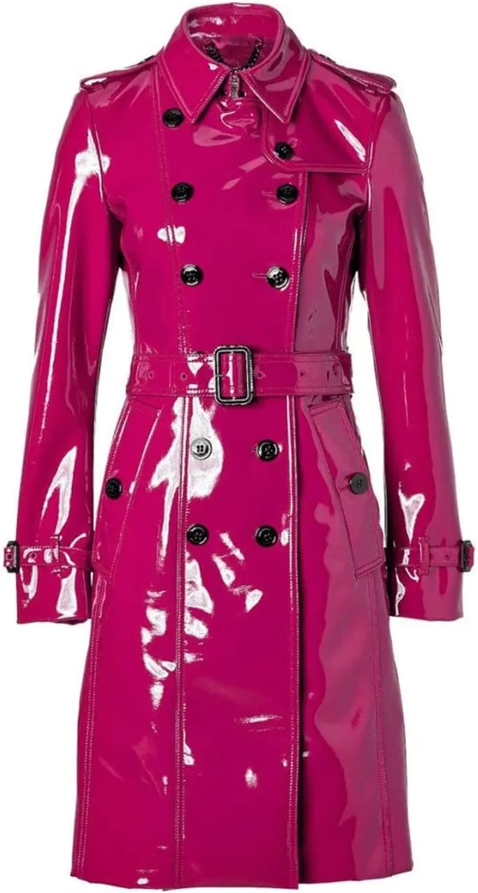 Women PVC Leather Shiny Light Weighted Raincoat Stylish Trench Coat