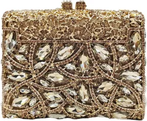 Women Rhinestone Colorful Crystal Clutch Box Handbag Unique Glitter Evening Bag Diamond Sparkling Crossbody for Wedding