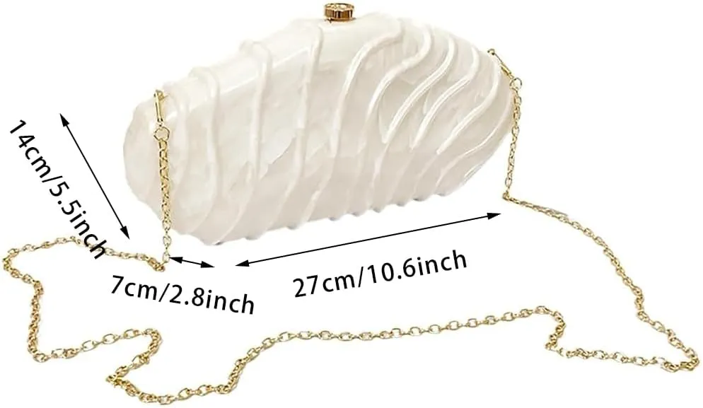 Women Shell Shape Acrylic Evening Clutch Purse Unique Stripe Marble Handbag for Party Cocktail Wedding