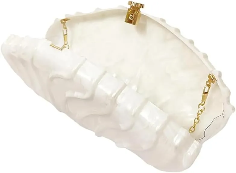 Women Shell Shape Acrylic Evening Clutch Purse Unique Stripe Marble Handbag for Party Cocktail Wedding
