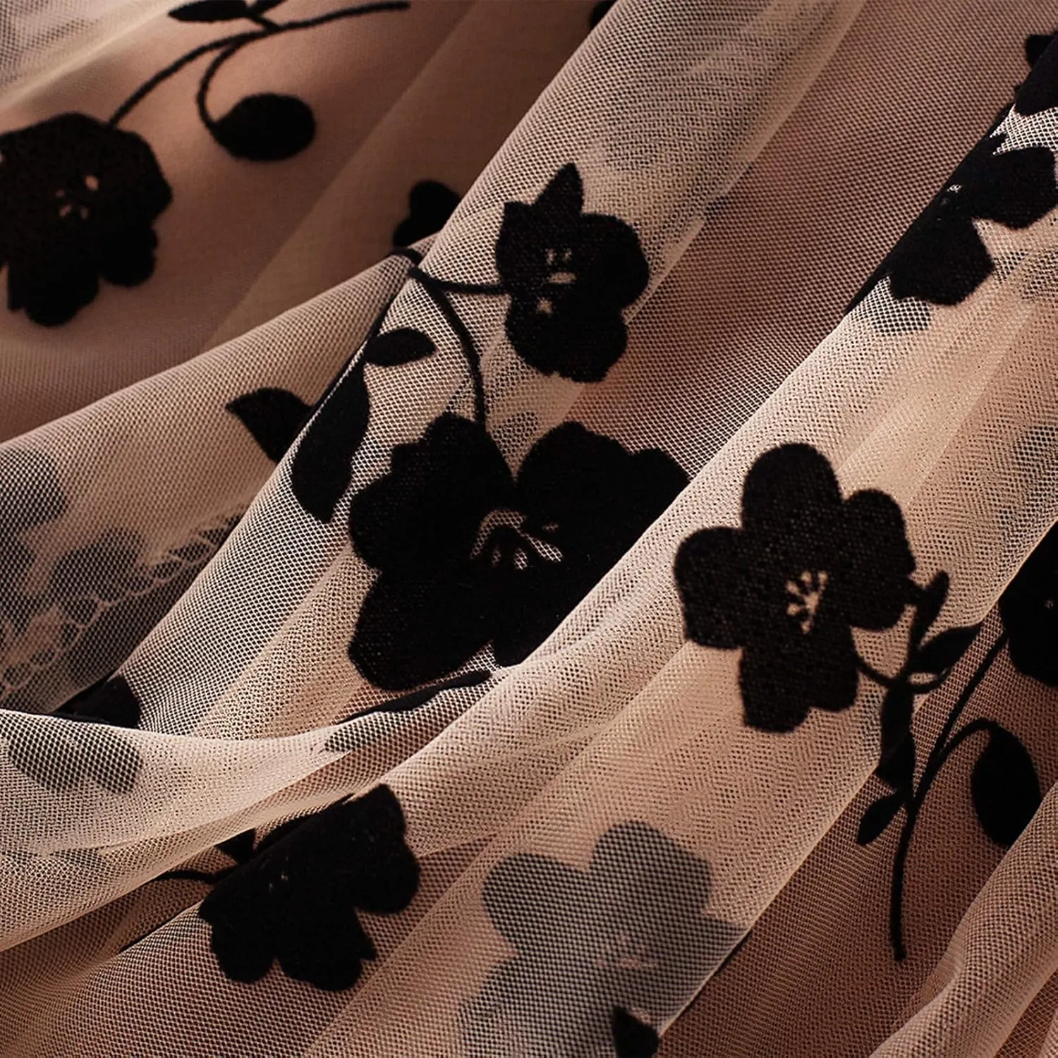 Women Tutu Tulle Skirt Elastic High Waist Layered Floral Print Skirt Mesh A-Line Midi Skirt