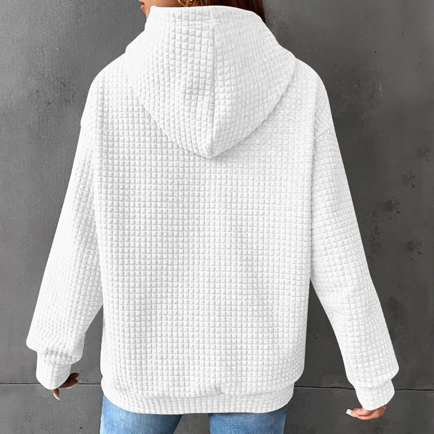 Women Waffle Casual Hoodie Long Sleeves Fashion Drawstring Pullover Sweatshirts Loose Fit Tunic Winter Tops Comy Shirt