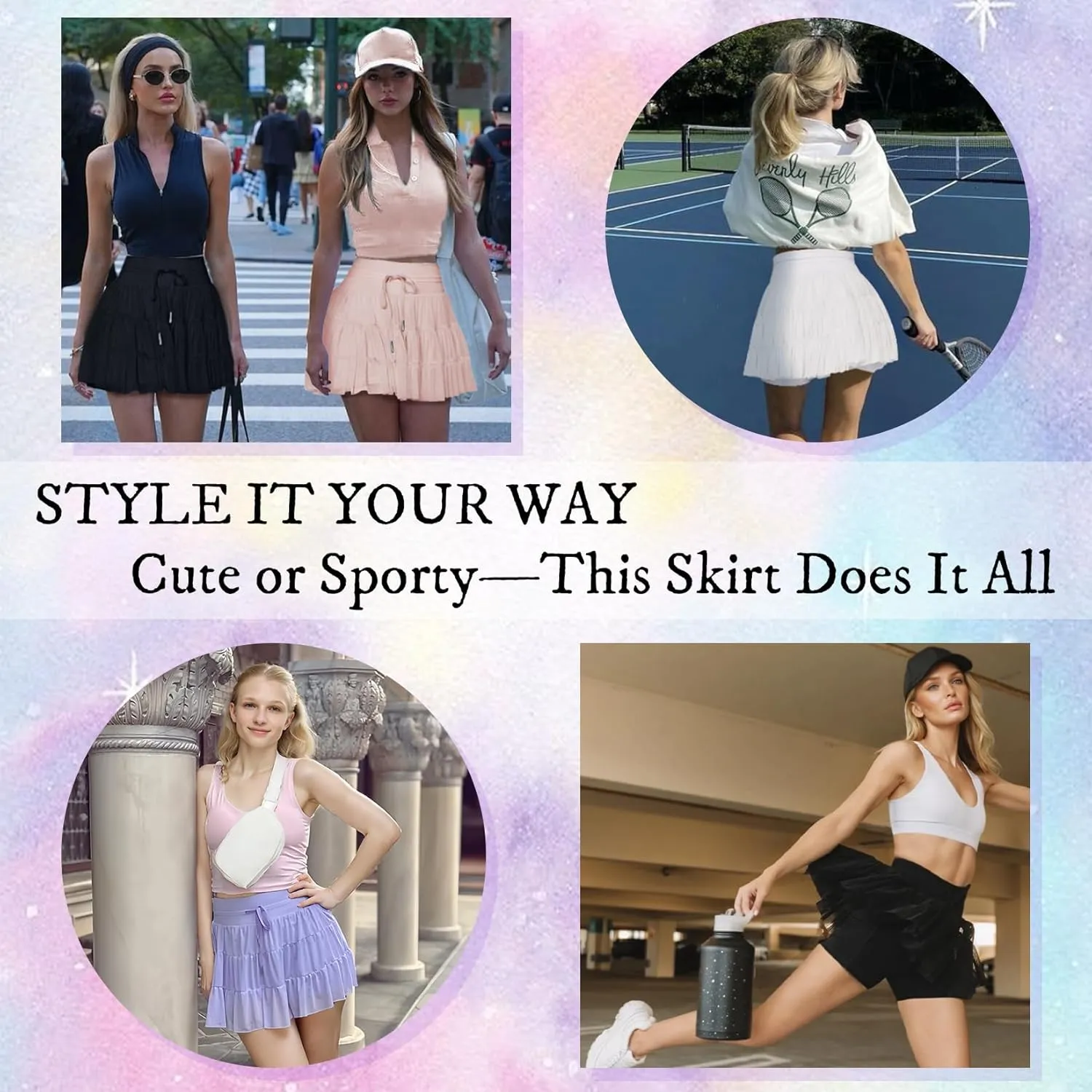 Women's Athletic Pleated Skort with Pockets - High Waisted Tennis Skirt with Built-in Shorts for Golf, Running & Casual Wear