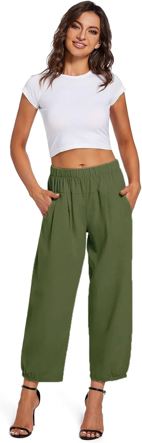 Womens Capri Yoga Pants Wide Leg Loose Comfy Lounge Cropped Capris with Pockets