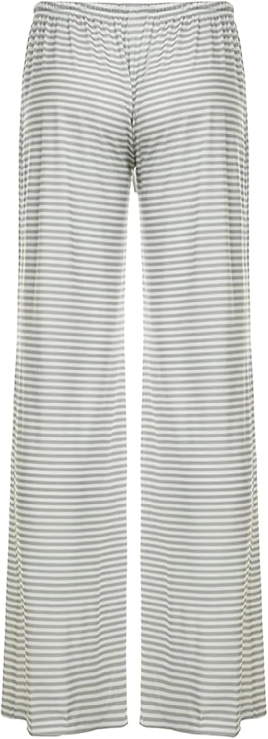 Women's Comfy Pajama Loose Casual Drawstring Lounge Pants - Striped Print Stretch Wide Leg