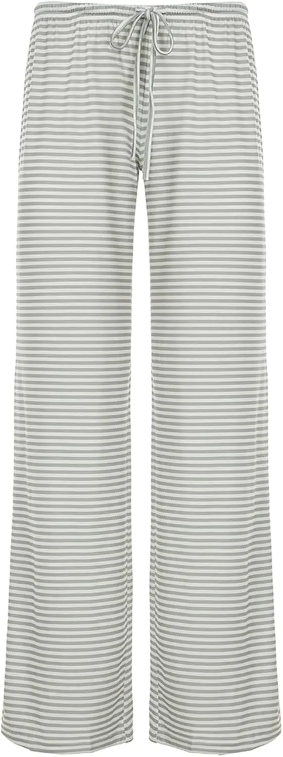 Women's Comfy Pajama Loose Casual Drawstring Lounge Pants - Striped Print Stretch Wide Leg