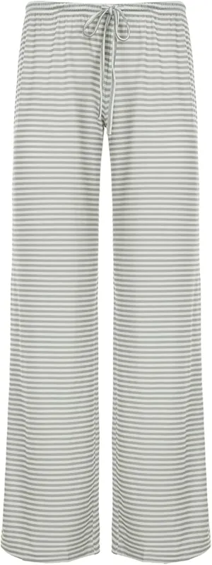 Women's Comfy Pajama Loose Casual Drawstring Lounge Pants - Striped Print Stretch Wide Leg