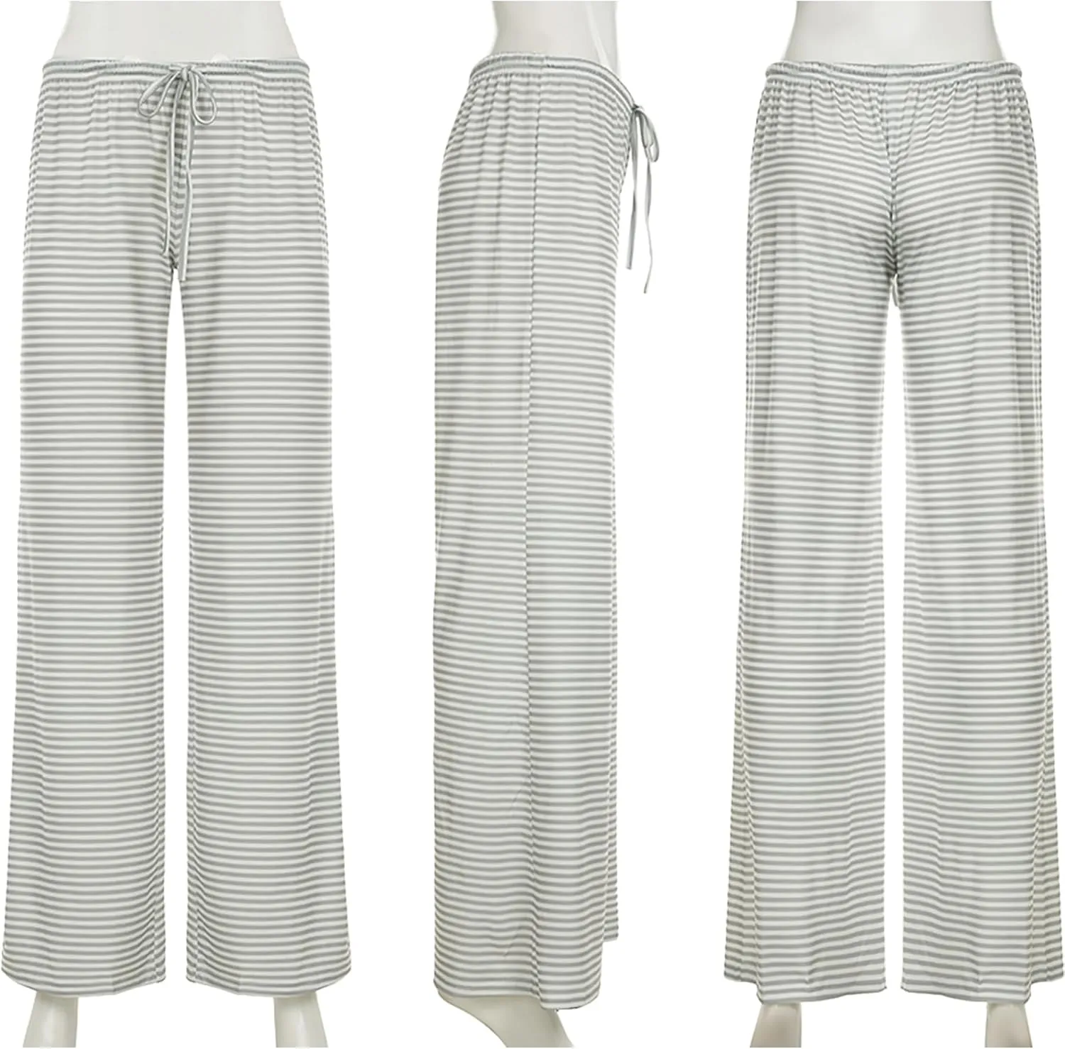 Women's Comfy Pajama Loose Casual Drawstring Lounge Pants - Striped Print Stretch Wide Leg