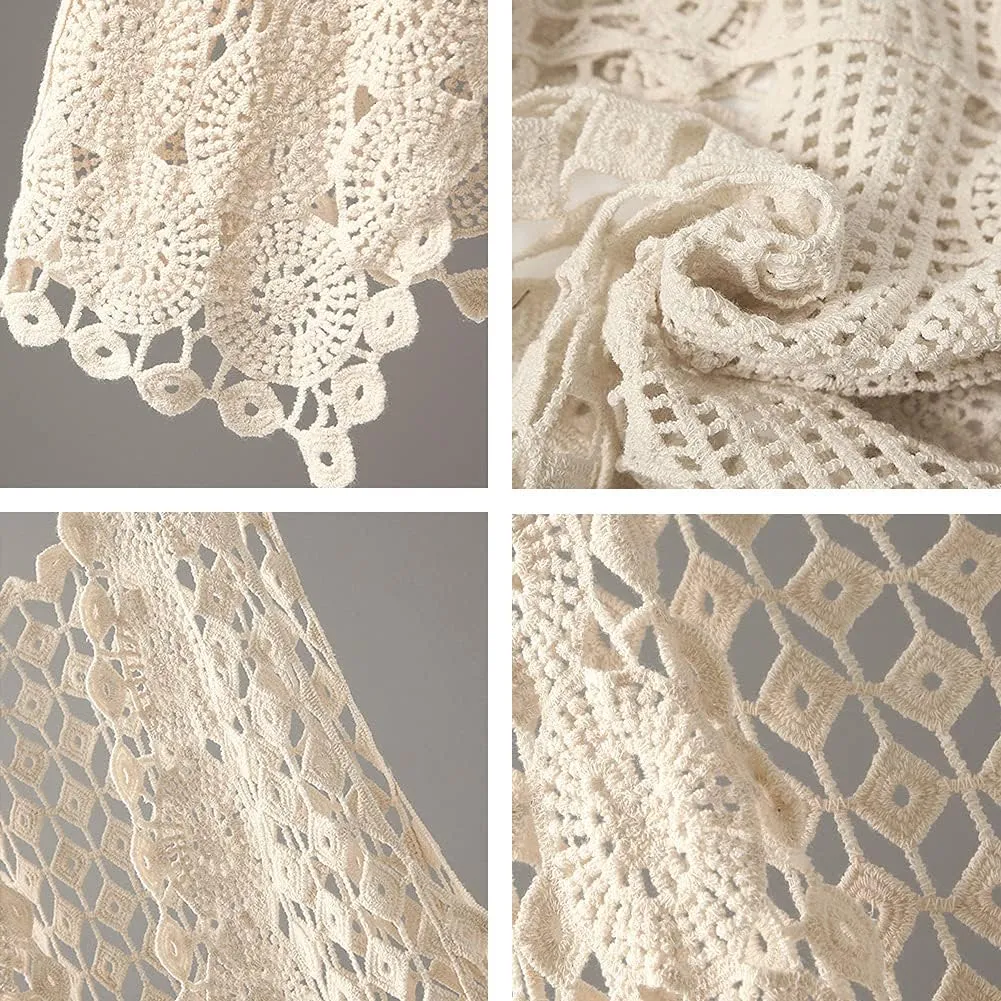 Womens Floral Crochet Lace Boho Trim Sleeveless Open Front Vest Cardigan
