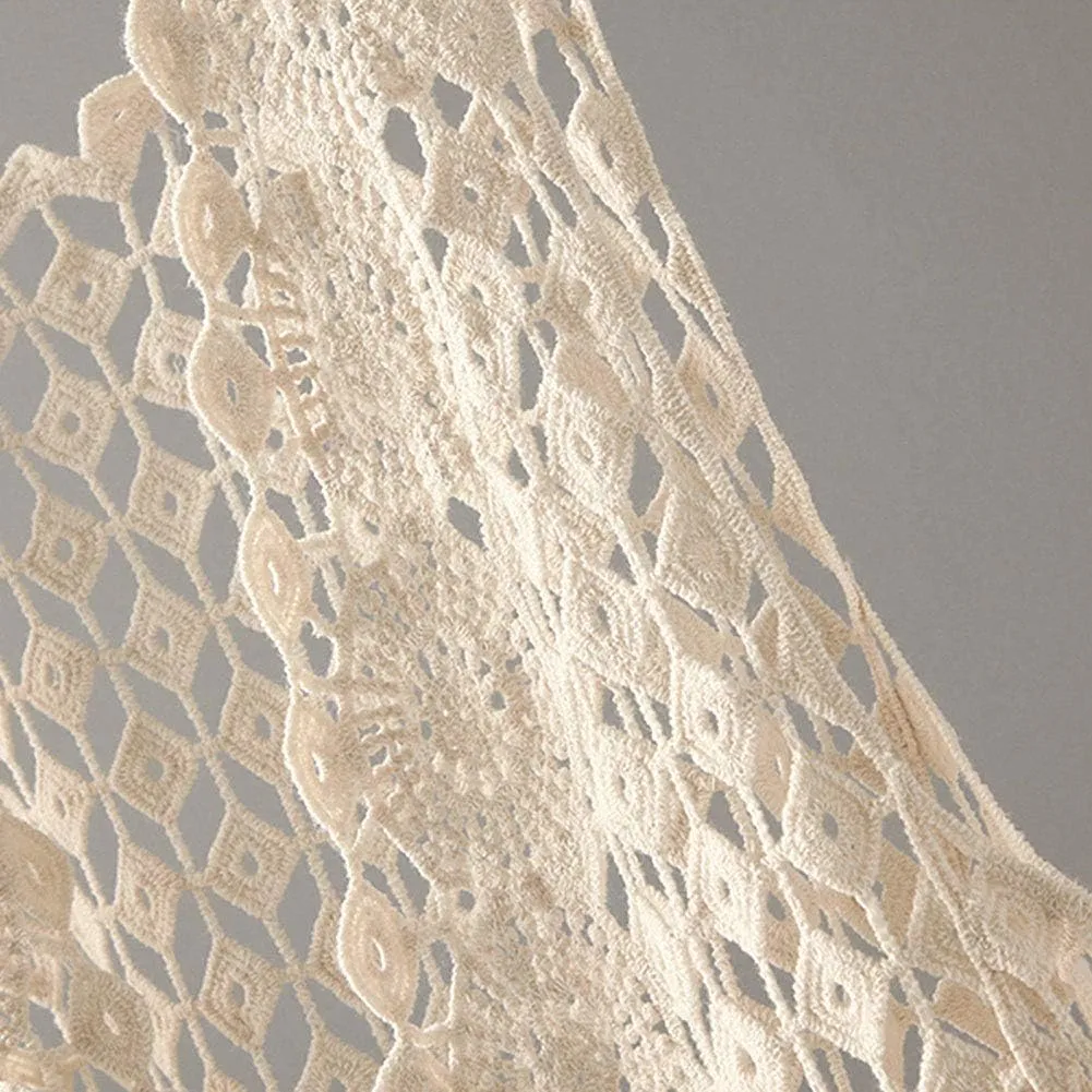Womens Floral Crochet Lace Boho Trim Sleeveless Open Front Vest Cardigan