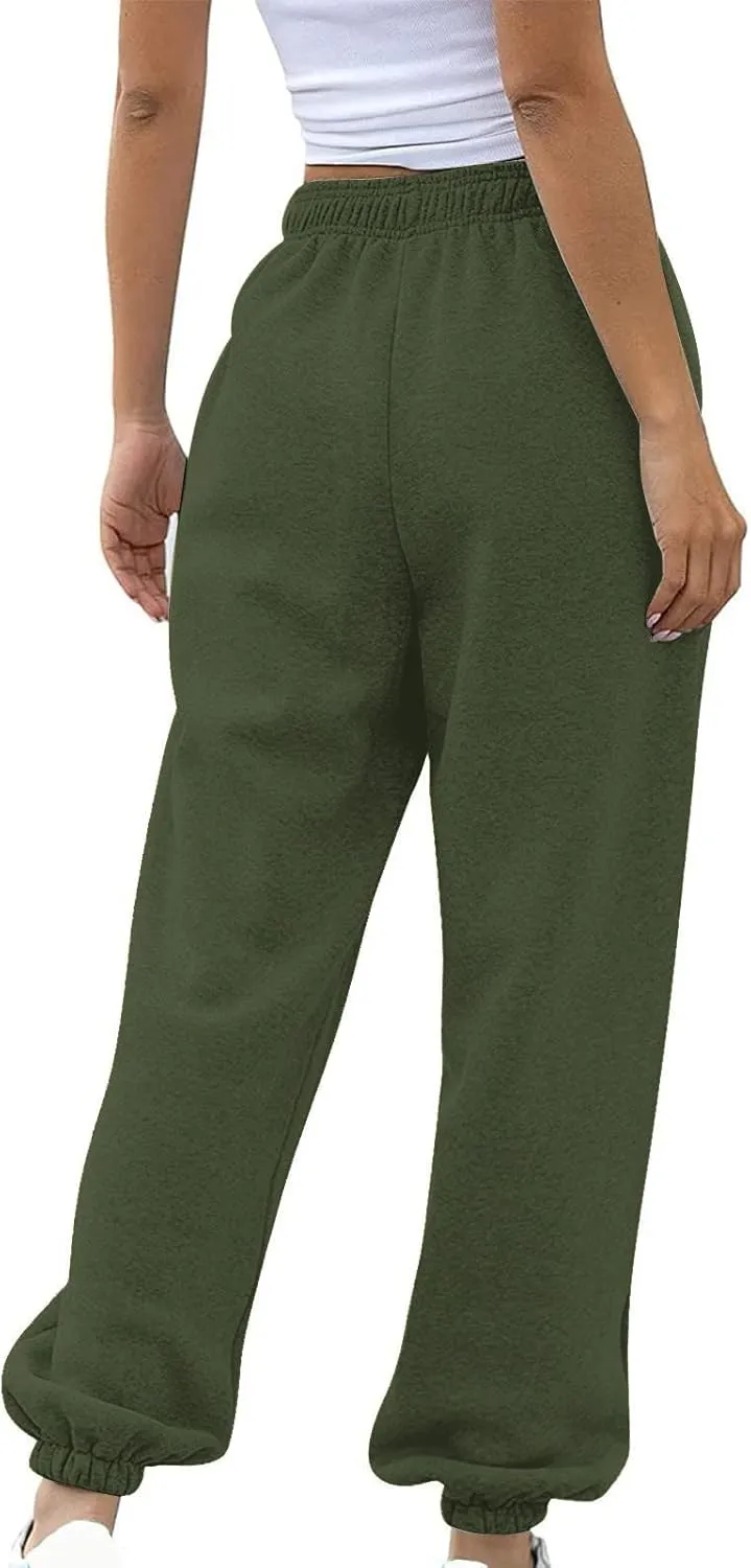 Womens High Waisted Baggy Sweatpants Workout Cinch Bottom High Waist Jogger Pants Y2k Trendy Pockets Lounge Trousers