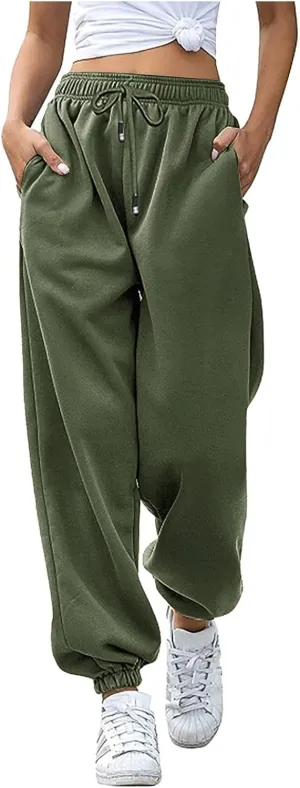 Womens High Waisted Baggy Sweatpants Workout Cinch Bottom High Waist Jogger Pants Y2k Trendy Pockets Lounge Trousers