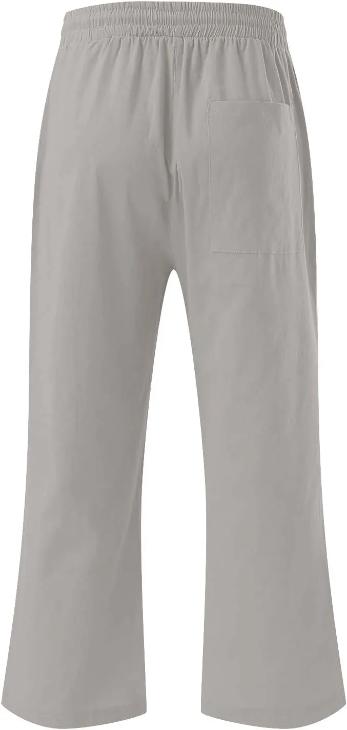 Womens Linen Capri Pants Summer Casual Capris with Pockets Comfy Palazzo Short Trousers High Waisted Cropped Pants